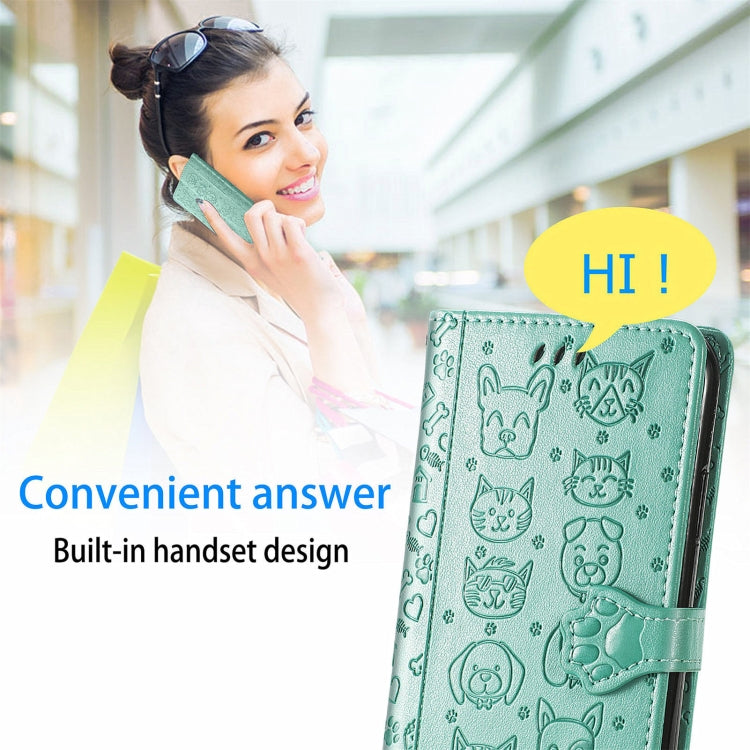 For Doogee N40 Pro Cat and Dog Embossed Horizontal Flip Phone Leather Case with Holder & Card Slot & Wallet & Lanyard(Green) - More Brand by PMC TechLife | Online Shopping South Africa | PMC TechLife | Buy Now Pay Later Mobicred