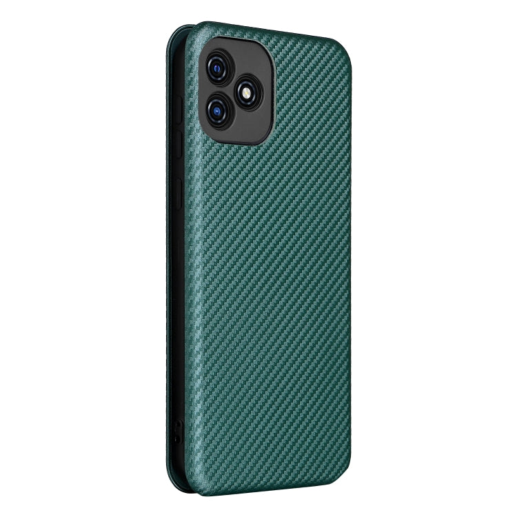 For Blackview Oscal C20 Carbon Fiber Texture Horizontal Flip Leather Phone Case with Card Slot(Green)