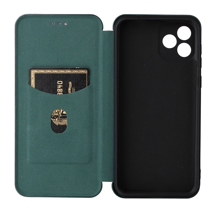 For Blackview Oscal C20 Carbon Fiber Texture Horizontal Flip Leather Phone Case with Card Slot(Green)