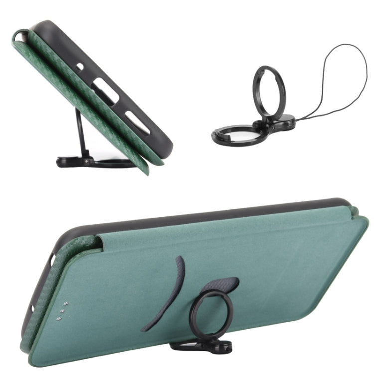 For Blackview Oscal C20 Carbon Fiber Texture Horizontal Flip Leather Phone Case with Card Slot(Green)