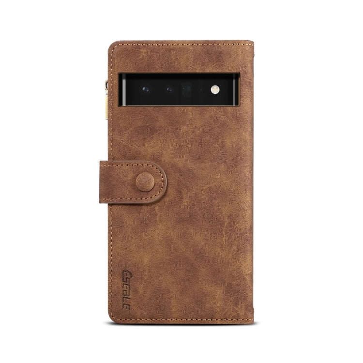 For Google Pixel 6 Pro Retro Frosted Leather Phone Case with Holder & Card Slot & Wallet & Zipper Pocket & Lanyard(Brown)
