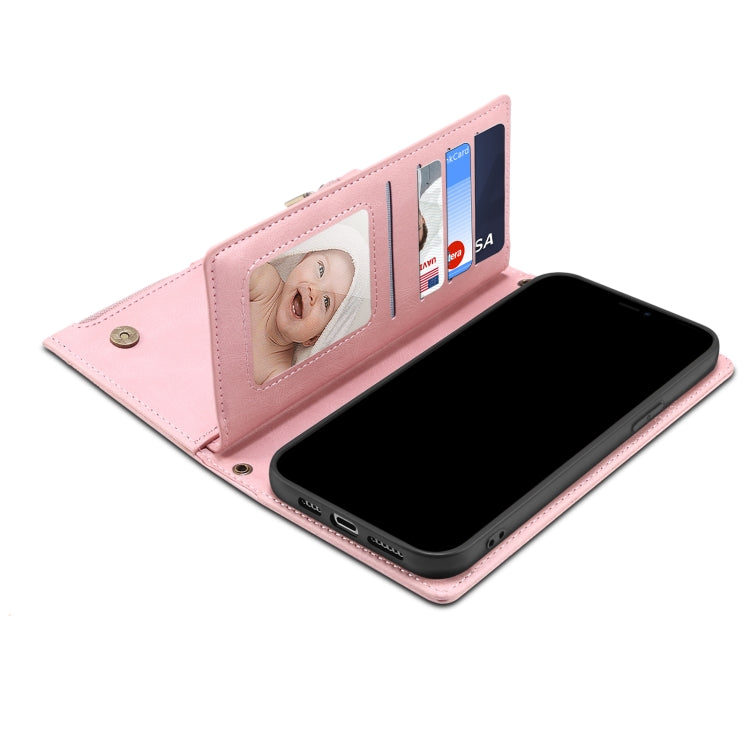 For Google Pixel 6 Pro Retro Frosted Leather Phone Case with Holder & Card Slot & Wallet & Zipper Pocket & Lanyard(Rose Gold) - Google Cases by PMC TechLife | Online Shopping South Africa | PMC TechLife | Buy Now Pay Later Mobicred