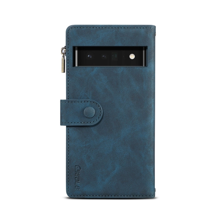 For Google Pixel 6 Pro Retro Frosted Leather Phone Case with Holder & Card Slot & Wallet & Zipper Pocket & Lanyard(Deep Green)