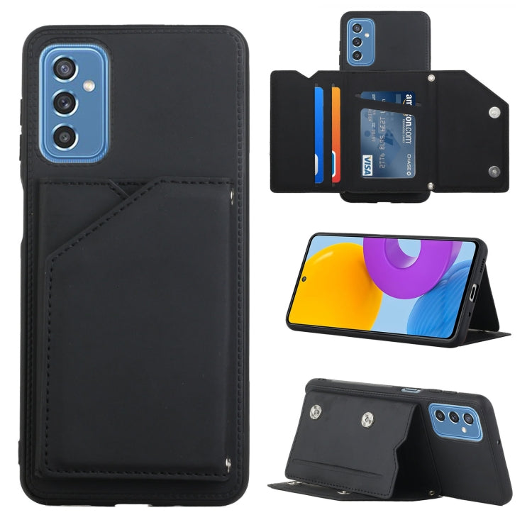 For Samsung Galaxy M52 5G Skin Feel PU + TPU + PC Back Cover Shockproof Phone Case with Card Slots & Holder & Photo Frame(Black)