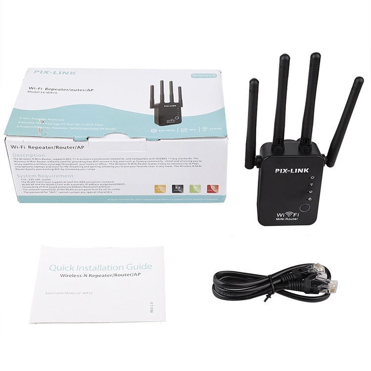 Wireless Smart WiFi Router Repeater with 4 WiFi Antennas, Plug Specification:US Plug(Black)