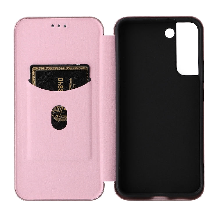 For Samsung Galaxy S22 Carbon Fiber Texture Horizontal Flip Leather Phone Case(Pink)
