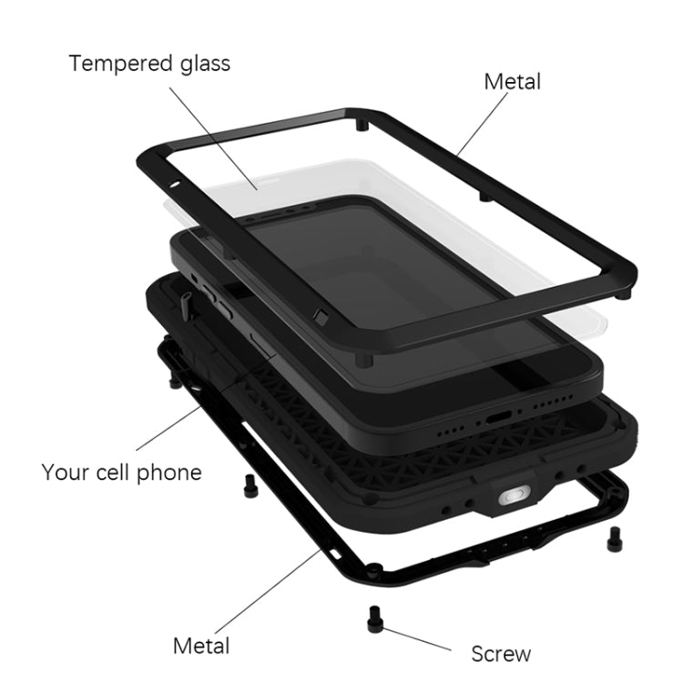 For iPhone 13 LOVE MEI Metal Shockproof Life Water-resistant Dustproof Protective Phone Case(Red)