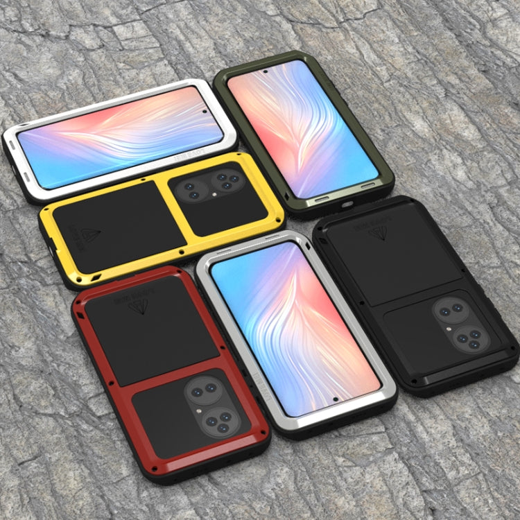 For Huawei P50 Pro LOVE MEI Metal Shockproof Water-resistant Dustproof Protective Phone Case without Glass(Yellow)
