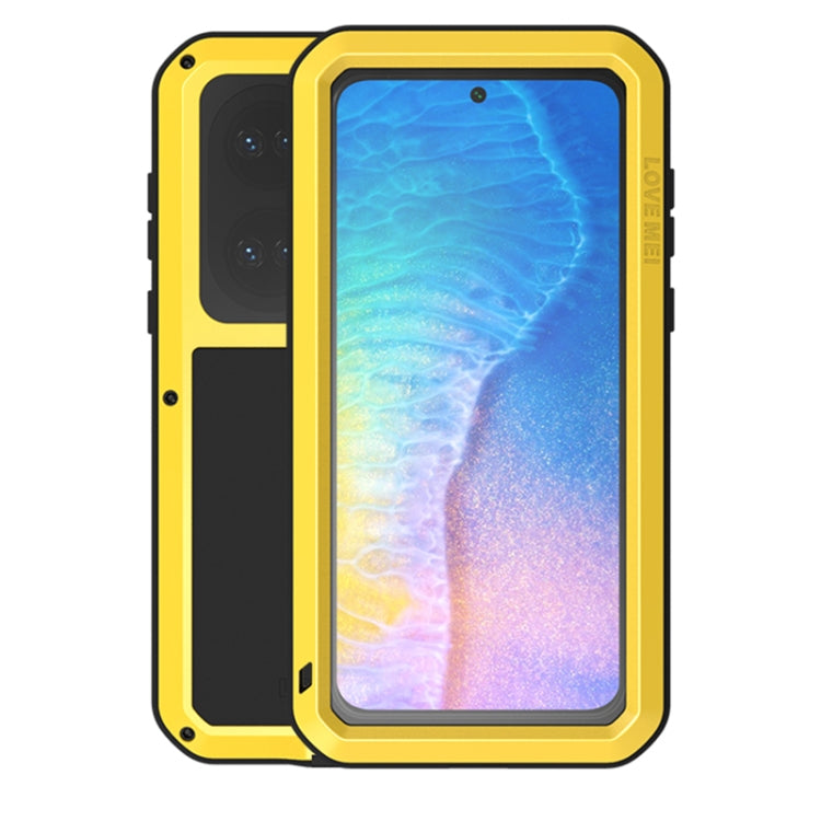 For Huawei P50 LOVE MEI Metal Shockproof Water-resistant Dustproof Protective Phone Case with Glass(Yellow)