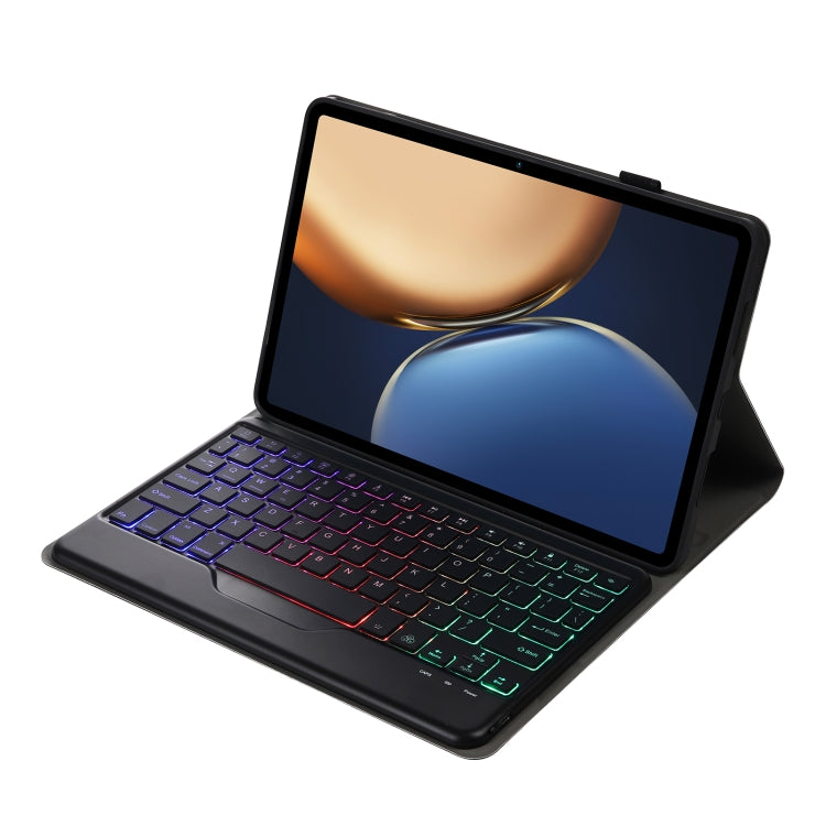 AHV7-BS Lambskin Texture Tri-color Backlight Bluetooth Keyboard Leather Tablet Case For Honor Tablet V7 Pro(Black) - Huawei Keyboard by PMC TechLife | Online Shopping South Africa | PMC TechLife