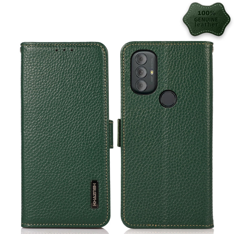 For Motorola Moto G Power 2022 KHAZNEH Side-Magnetic Litchi Genuine Leather RFID Case(Green)