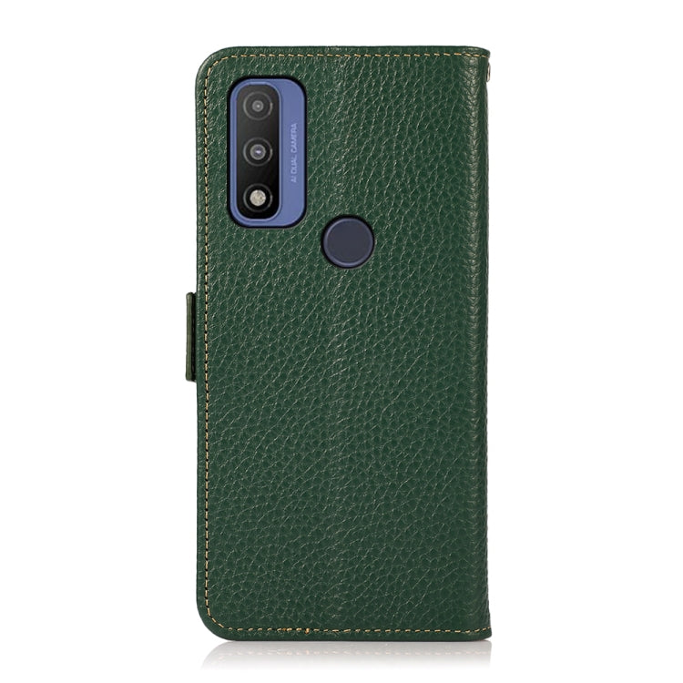 For Motorola G Pure KHAZNEH Side-Magnetic Litchi Genuine Leather RFID Case(Green)