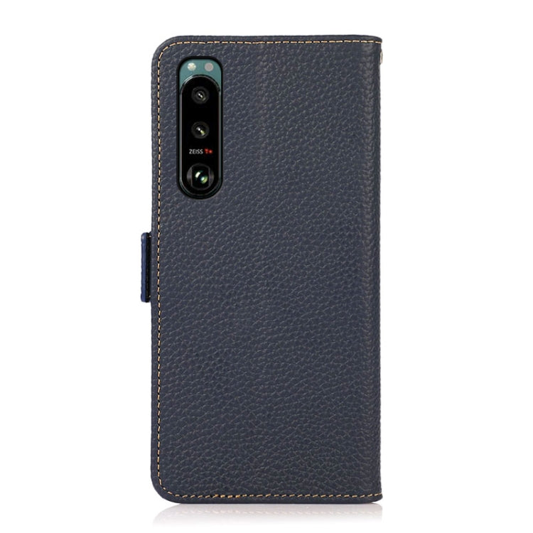 For Sony Xperia 5 III KHAZNEH Side-Magnetic Litchi Genuine Leather RFID Case(Blue)