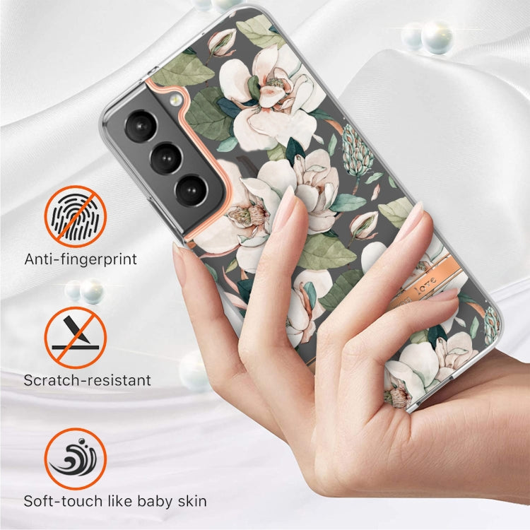 For Samsung Galaxy S22+ Flowers and Plants Series IMD TPU Phone Case(Green Gardenia)
