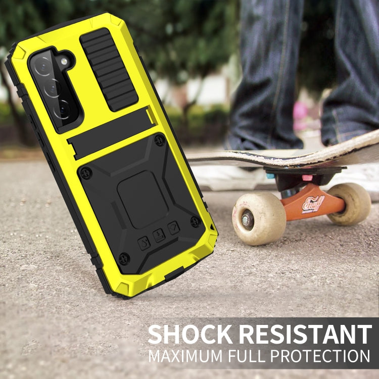 For Samsung Galaxy S22 5G R-JUST Metal + Silicone Holder Phone Case(Yellow) - Galaxy S22 5G Cases by R-JUST | Online Shopping South Africa | PMC TechLife | Buy Now Pay Later Mobicred