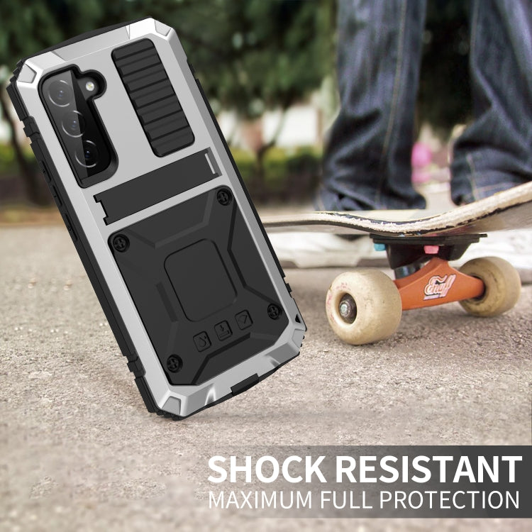 For Samsung Galaxy S22 5G R-JUST Metal + Silicone Holder Phone Case(Silver) - Galaxy S22 5G Cases by R-JUST | Online Shopping South Africa | PMC TechLife | Buy Now Pay Later Mobicred