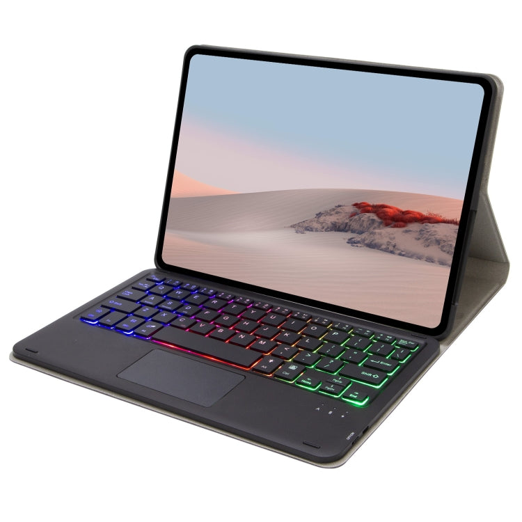 SFGO-AS Tree Texture Backlight Bluetooth Keyboard Leather Case with Touchpad For Microsoft Surface Go 4 / 3 / 2 / 1(Black + Black)