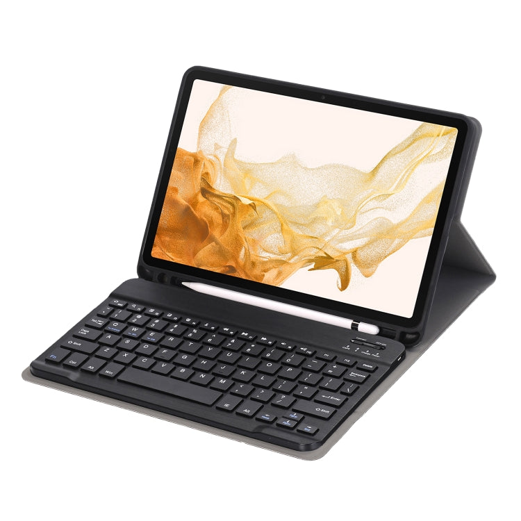 A870B Bluetooth Keyboard Leather Case with Holder & TPU Pen Slot For Samsung Galaxy Tab S8 11 inch SM-X700 / SM-X706(Blue)