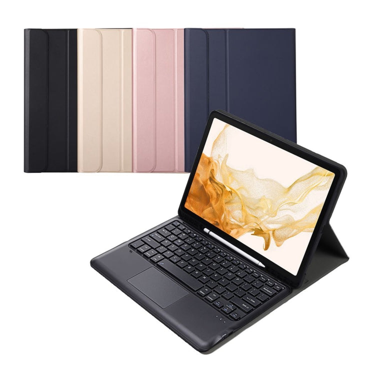 A800B-A Split Bluetooth Keyboard Leather Case with Holder & Pen Slot & Touchpad For Samsung Galaxy Tab S8+ X800(Gold)