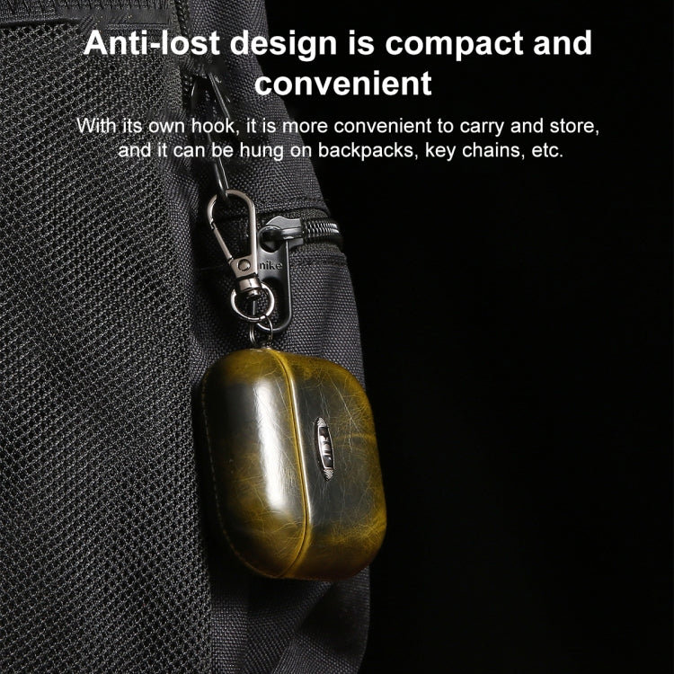 Oil Wax Leather Texture Earphone Protective Case with Hang Buckle For AirPods 1 / 2(Yellow) - For AirPods 1/2 by PMC Jewellery | Online Shopping South Africa | PMC Jewellery | Buy Now Pay Later Mobicred