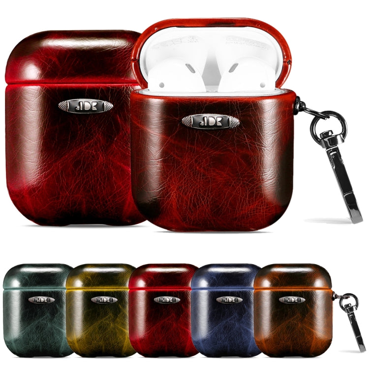 Oil Wax Leather Texture Earphone Protective Case with Hang Buckle For AirPods 1 / 2(Red) - For AirPods 1/2 by PMC Jewellery | Online Shopping South Africa | PMC Jewellery | Buy Now Pay Later Mobicred