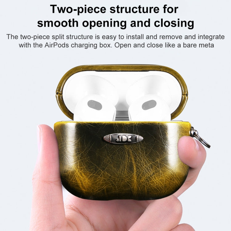 Oil Wax Leather Texture Earphone Protective Case with Hang Buckle For AirPods 3(Brown) - For AirPods 3 by PMC Jewellery | Online Shopping South Africa | PMC Jewellery | Buy Now Pay Later Mobicred