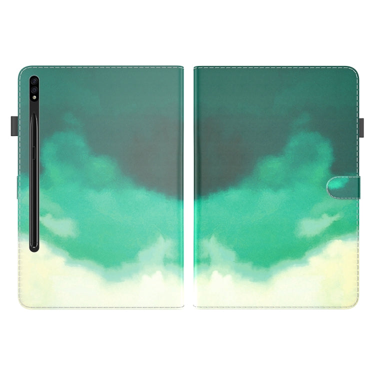 For Samsung Galaxy Tab S9+ Watercolor Pattern Flip Leather Tablet Case(Cyan Green)
