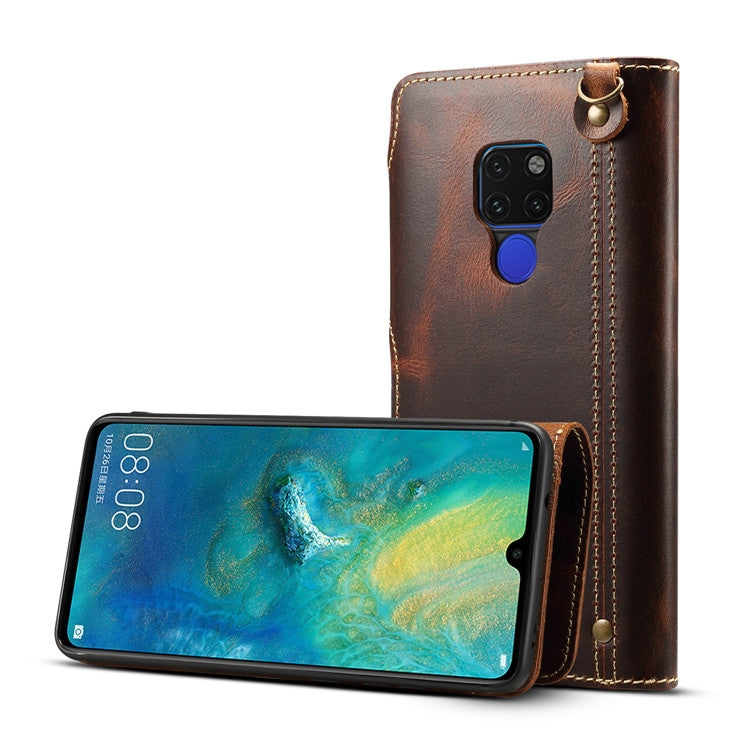 For Huawei Mate 20 Denior Oil Wax Cowhide Magnetic Button Horizontal Flip Leather Case with Card Slots & Wallet(Brown)