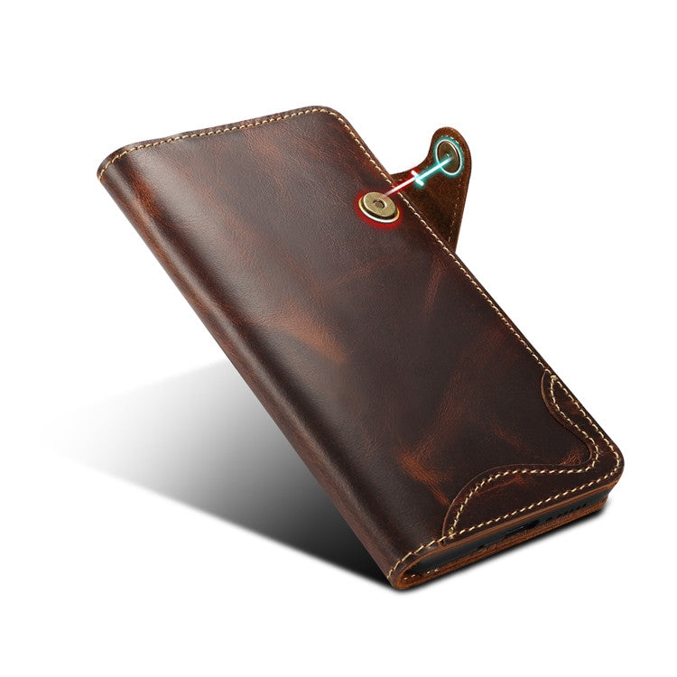 For Huawei Mate 20 Denior Oil Wax Cowhide Magnetic Button Horizontal Flip Leather Case with Card Slots & Wallet(Brown)