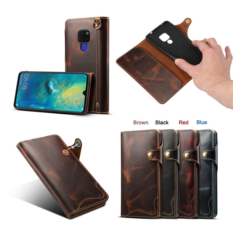 For Huawei Mate 20 Denior Oil Wax Cowhide Magnetic Button Horizontal Flip Leather Case with Card Slots & Wallet(Brown)
