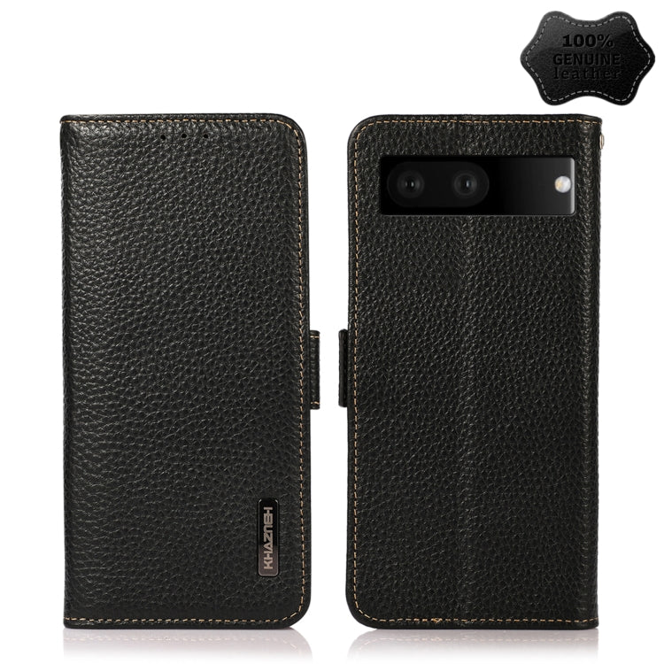 For Google Pixel 7 5G KHAZNEH Side-Magnetic Litchi Genuine Leather RFID Phone Case(Black)