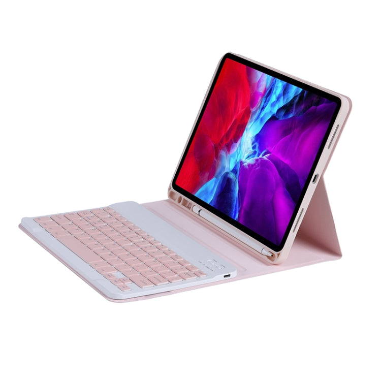 C-098B Candy Color Skin Feel Texture Bluetooth Keyboard Leather Case with Pen Holder For iPad Air 11 2024 / 2025 / Air 4 10.9 2020 / Air 5 10.9 2022 (Pink)