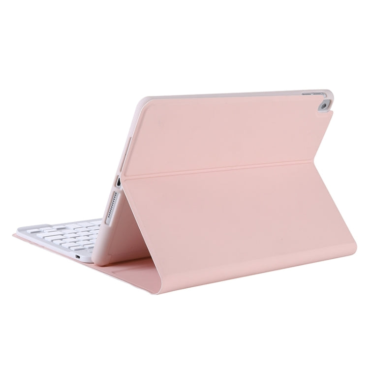 T098B Candy Color Skin Feel Texture Bluetooth Keyboard Leather Case with Pen Holder For iPad Air 11 2024 / 2025 / Air 4 10.9 2020 / Air 5 10.9 2022 (Pink)
