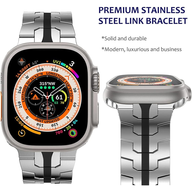 Steel Watch Band For Apple Watch Series 9&8&7 41mm / SE 3&SE 2&6&SE&5&4 40mm / 3&2&1 38mm(Silver Black)