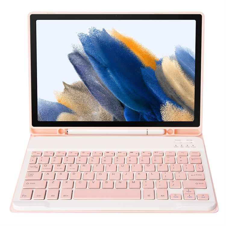 A08B Candy Color Bluetooth Keyboard Leather Case with Pen Slot For Samsung Galaxy Tab A8 10.5 2021 SM-X200 / SM-X205(Pink)