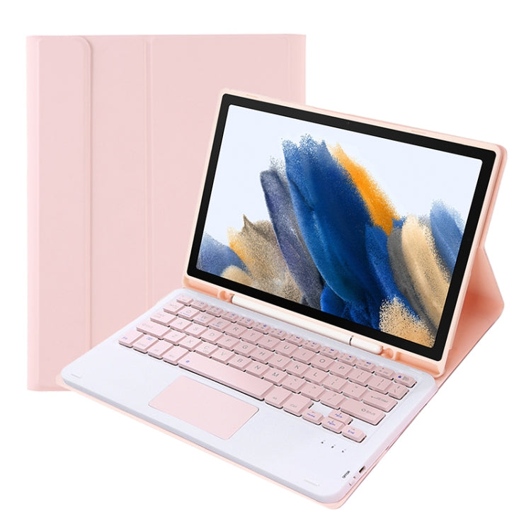 A08B-A Candy Color Bluetooth Keyboard Leather Case with Pen Slot & Touchpad For Samsung Galaxy Tab A8 2021 SM-X205 / SM-X200(Pink)