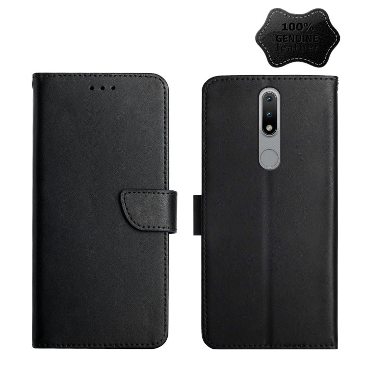 For Nokia 2.4 Genuine Leather Fingerprint-proof Horizontal Flip Phone Case(Black)