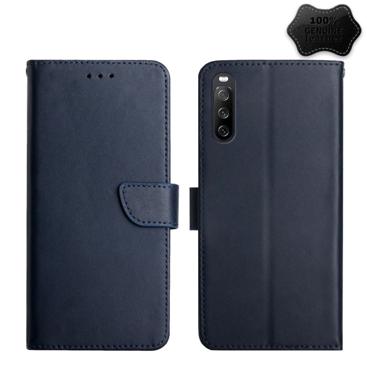 For Sony Xperia 10 IV Genuine Leather Fingerprint-proof Flip Phone Case(Blue)