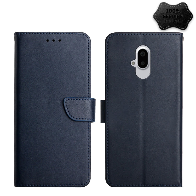 For Fujitsu Arrows F-52B Genuine Leather Fingerprint-proof Flip Phone Case(Blue)