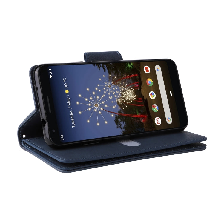 For Google Pixel 3A XL Rivet Buckle 9 Cards Three Fold Leather Phone Case(Blue) - Google Cases by PMC TechLife | Online Shopping South Africa | PMC TechLife | Buy Now Pay Later Mobicred
