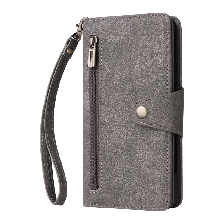 For Google Pixel 3A XL Rivet Buckle 9 Cards Three Fold Leather Phone Case(Grey)