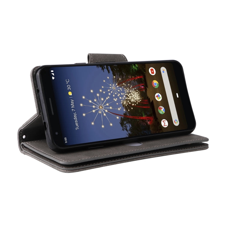 For Google Pixel 3A XL Rivet Buckle 9 Cards Three Fold Leather Phone Case(Grey) - Google Cases by PMC TechLife | Online Shopping South Africa | PMC TechLife | Buy Now Pay Later Mobicred