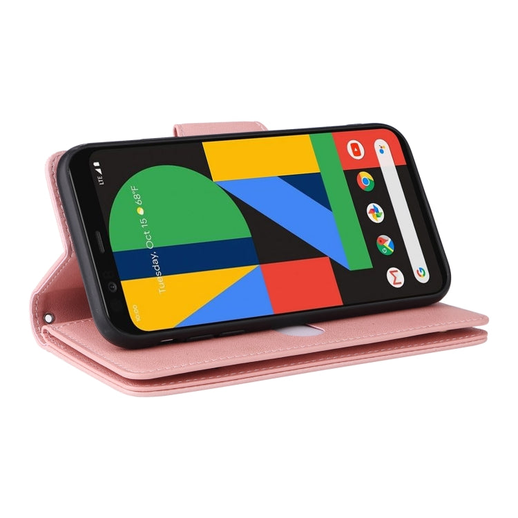 For Google Pixel 4 Rivet Buckle 9 Cards Three Fold Leather Phone Case(Rose Gold) - Google Cases by PMC TechLife | Online Shopping South Africa | PMC TechLife | Buy Now Pay Later Mobicred