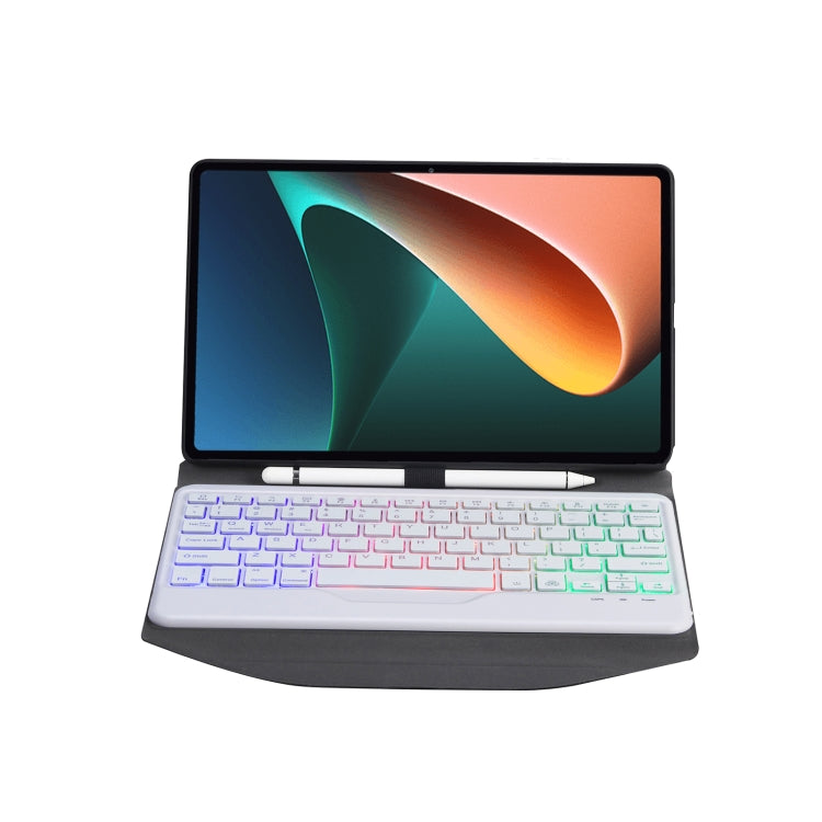 B0N5S Backlight Diamond Texture Bluetooth Keyboard Leather Case with Triangle Back Support For Xiaomi Pad 5 / 5 Pro(Black + White)