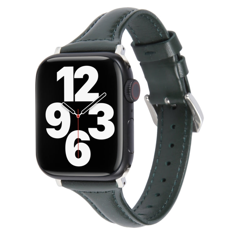 Genuine Leather Watch Band For Apple Watch Ultra 49mm&Watch Ultra 2 49mm / Series 9&8&7 45mm / SE 3&SE 2&6&SE&5&4 44mm / 3&2&1 42mm(Dark Green)