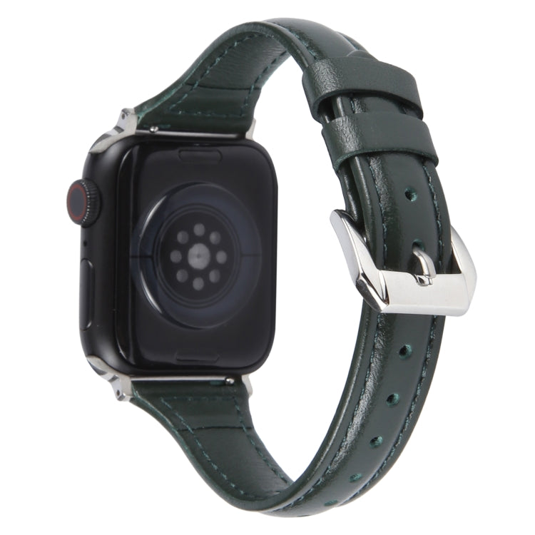 Genuine Leather Watch Band For Apple Watch Ultra 49mm&Watch Ultra 2 49mm / Series 9&8&7 45mm / SE 3&SE 2&6&SE&5&4 44mm / 3&2&1 42mm(Dark Green)