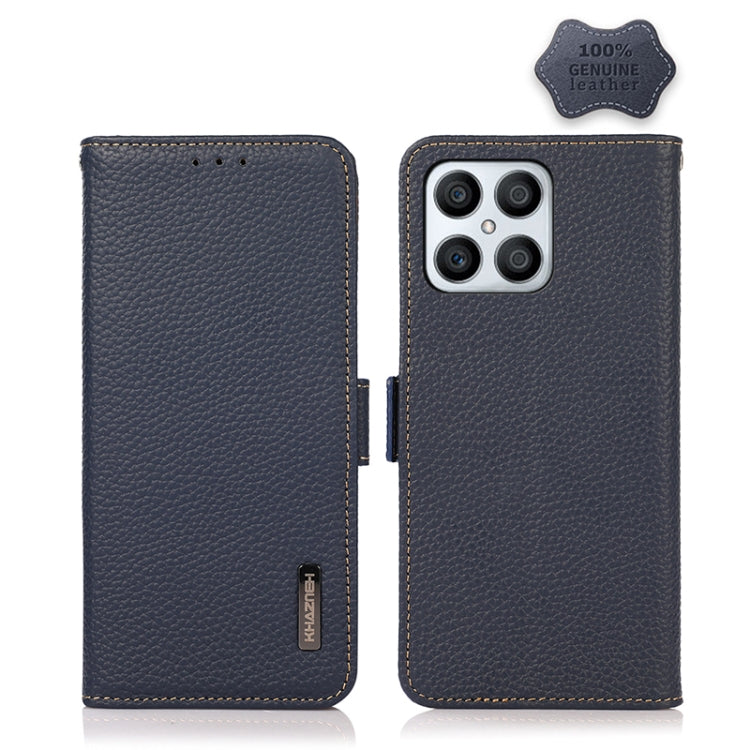 For Honor X30i / Play6T Pro / X8 KHAZNEH Side-Magnetic Litchi Genuine Leather RFID Phone Case(Blue)