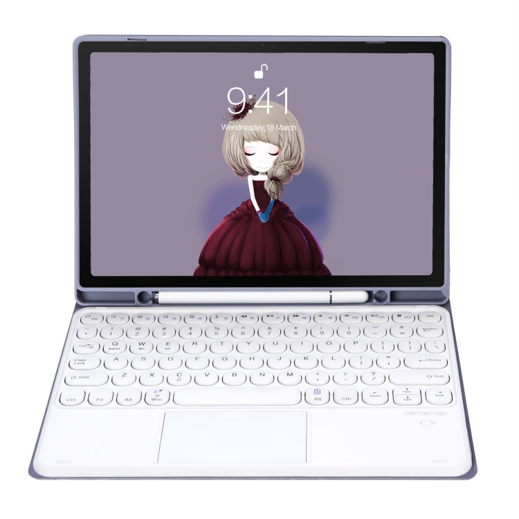 YA610B-A Candy Color Skin Feel Texture Round Keycap Bluetooth Keyboard Leather Case with Touchpad For Samsung Galaxy Tab S6 Lite 10.4 inch SM-P610 / SM-P615(Purple)
