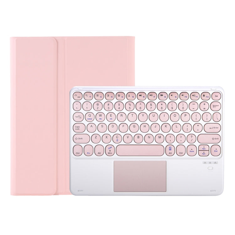 YA08B-A Candy Color Skin Feel Texture Round Keycap Bluetooth Keyboard Leather Case with Touchpad For Samsung Galaxy Tab A8 10.5 2021 SM-X200 / SM-X205(Pink)