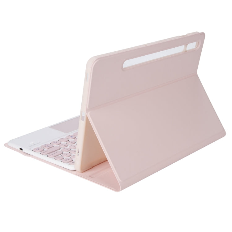 YA08B-A Candy Color Skin Feel Texture Round Keycap Bluetooth Keyboard Leather Case with Touchpad For Samsung Galaxy Tab A8 10.5 2021 SM-X200 / SM-X205(Pink)